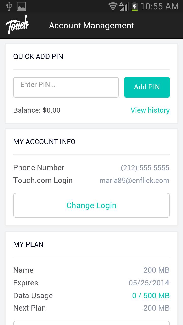 Touch Mobile Account